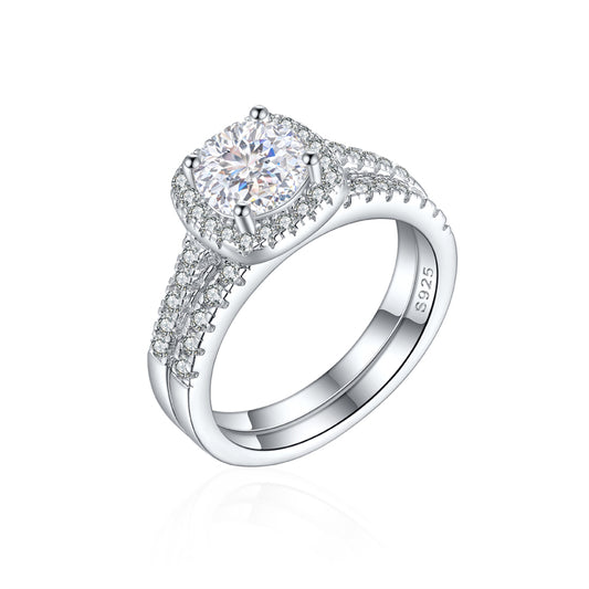 S925 Sterling Silver 1.2ct Round 100-Facet Flame Cut Ring Set - 8×8mm Colored Gemstone Jewelry