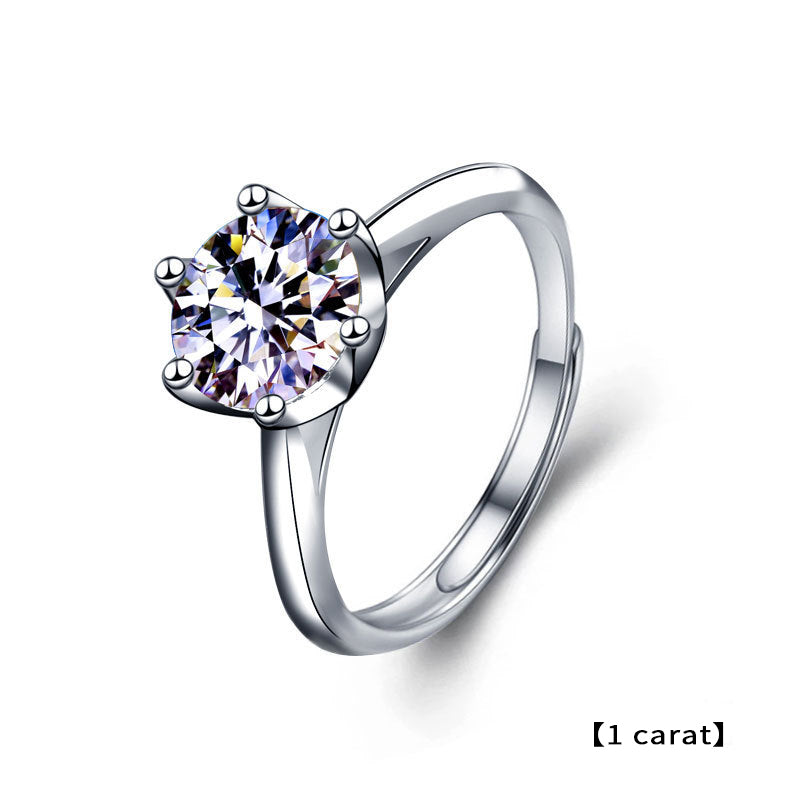 925 Silver Floral Adjustable Ring with 1ct or 2ct D Color Moissanite and Hearts Arrows Zircon White Gold Plated Jewelry for Women