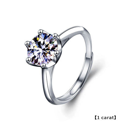 925 Silver Floral Adjustable Ring with 1ct or 2ct D Color Moissanite and Hearts Arrows Zircon White Gold Plated Jewelry for Women