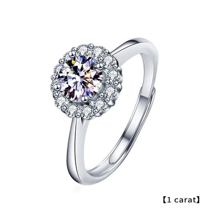Adjustable Sunflower Geometric 925 Silver Ring with 1ct/2ct D Color White/Green Moissanite Heavy 0.05um Rhodium Plated
