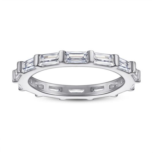 S925 Sterling Silver T-Square Eternity Band - Full Circle Pavé Zirconia Engagement Ring