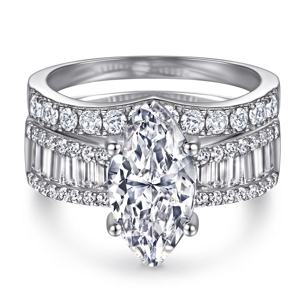 Marquise & Baguette 925 Silver Ring Set - Luxury Wedding Band Collection