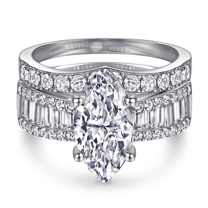 Marquise & Baguette 925 Silver Ring Set - Luxury Wedding Band Collection