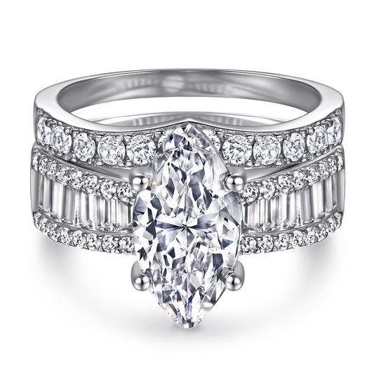 Marquise & Baguette 925 Silver Ring Set - Luxury Wedding Band Collection