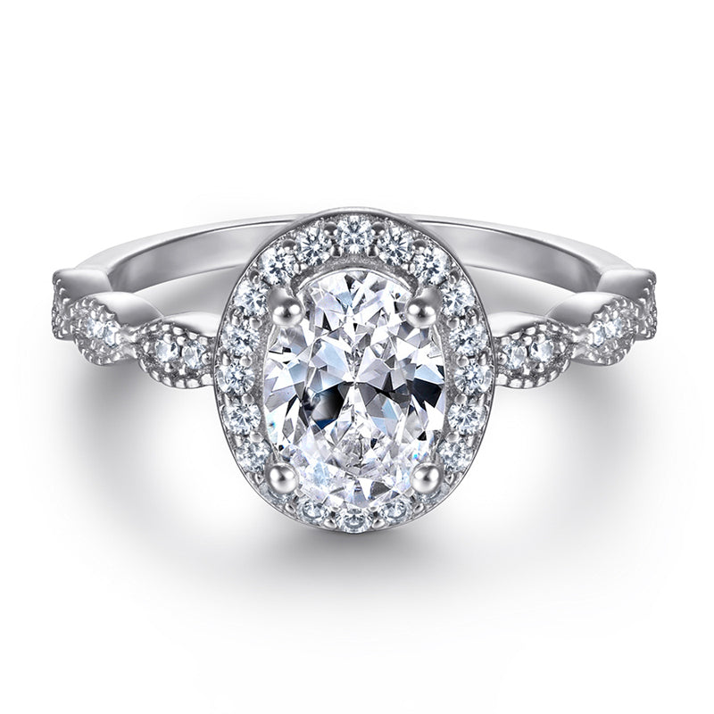 S925 Sterling Silver Vintage Floral Engagement Set - European-Inspired Wedding Jewelry