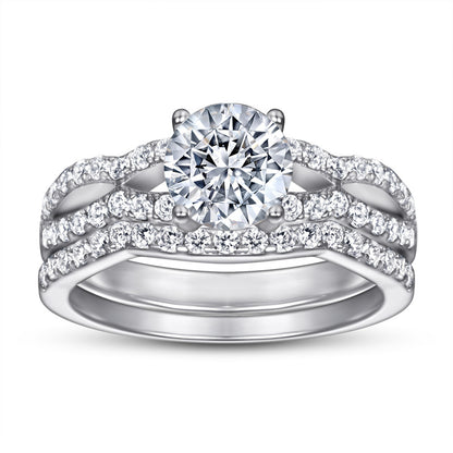 Vintage-Inspired 925 Sterling Silver Zircon Ring Set - Gold Plated Stackable Geometric Jewelry for Women