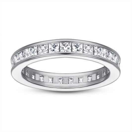 S925 Sterling Silver T-Square Full Eternity Band - Pavé Zirconia Wedding Ring