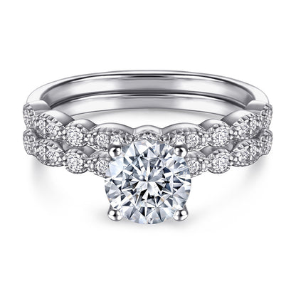 S925 Sterling Silver Stackable Wedding Ring Set - Elegant Bridal Jewelry with Diamond Accents