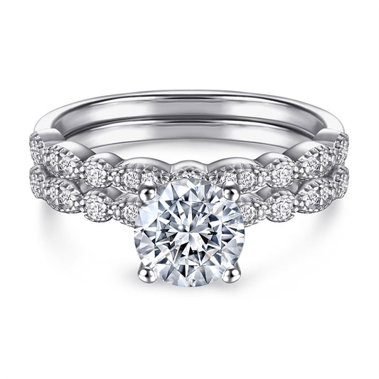 S925 Sterling Silver Stackable Wedding Ring Set - Elegant Bridal Jewelry with Diamond Accents