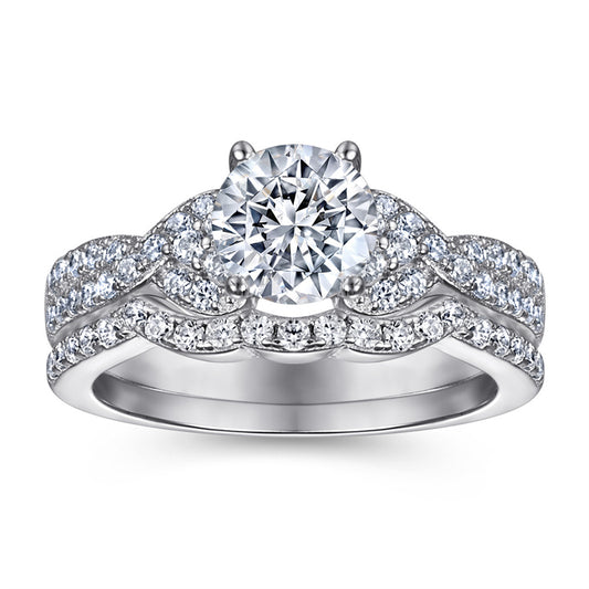 S925 Sterling Silver Vintage Wedding Ring Set - European-Inspired Bridal Jewelry