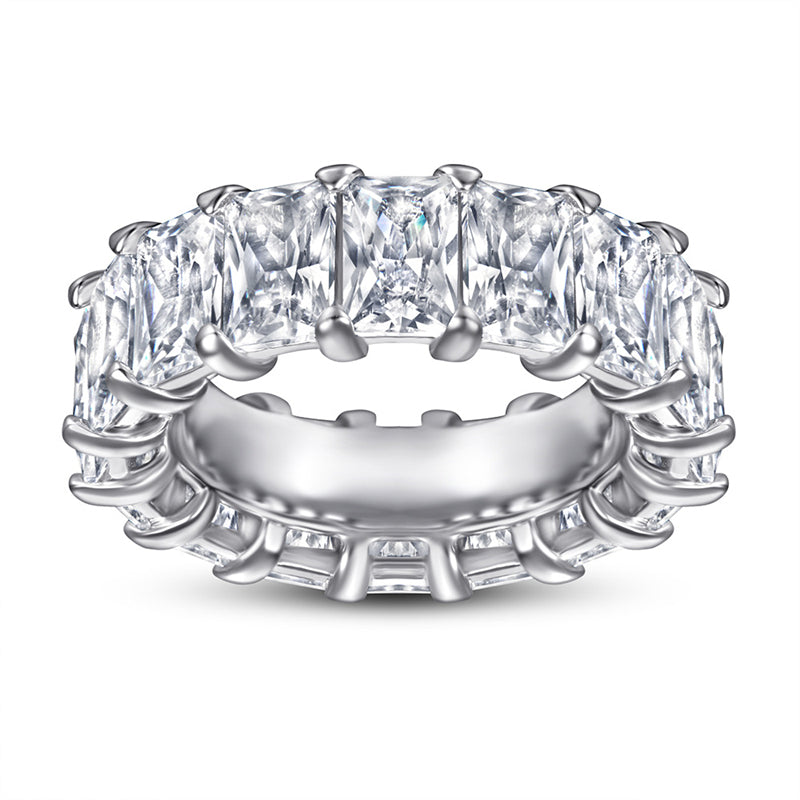 S925 Sterling Silver Wide Band Pavé Ring - 0.5ct Square-Cut Zirconia Statement Jewelry