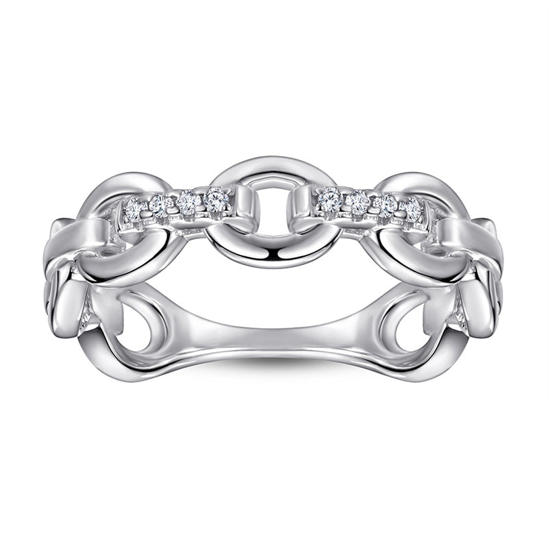 Double Chain 925 Silver Ring - Minimalist Openwork Band in Rose Gold & More