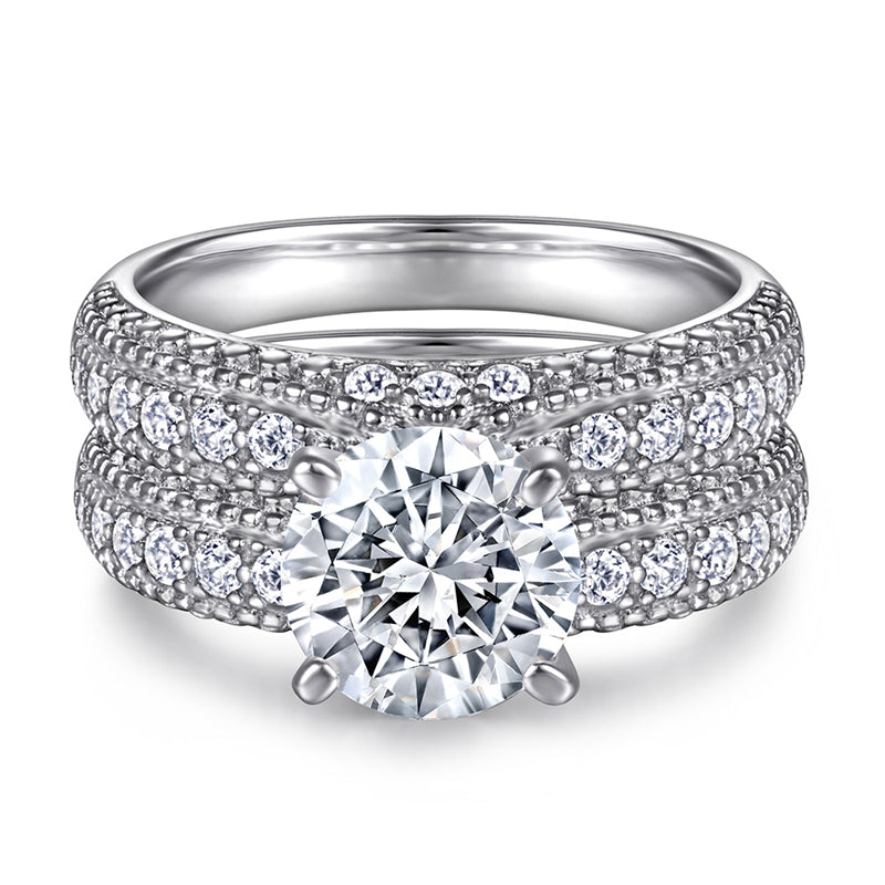 Classic European-Style Zircon Engagement Ring Set - 925 Sterling Silver Wedding Band Jewelry