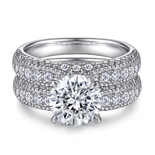 Classic European-Style Zircon Engagement Ring Set - 925 Sterling Silver Wedding Band Jewelry