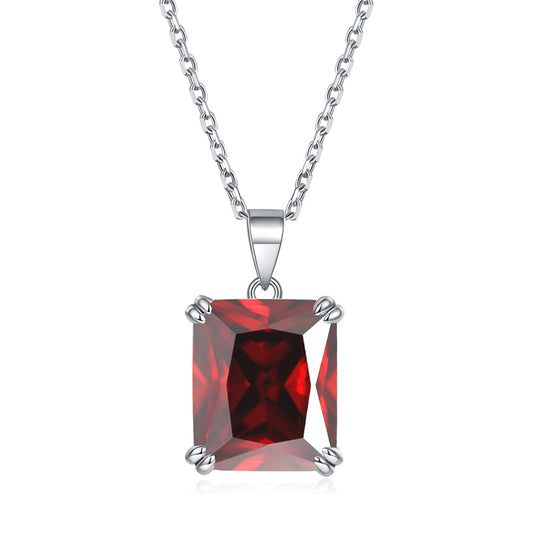 925 Sterling Silver Rectangular Zircon Pendant Necklace - Minimalist Birthstone Collarbone Chain