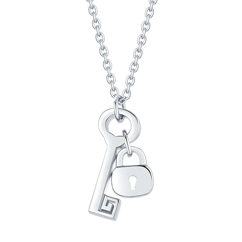925 Sterling Silver Key & Lock Pendant Necklace - Romantic Symbolic Jewelry