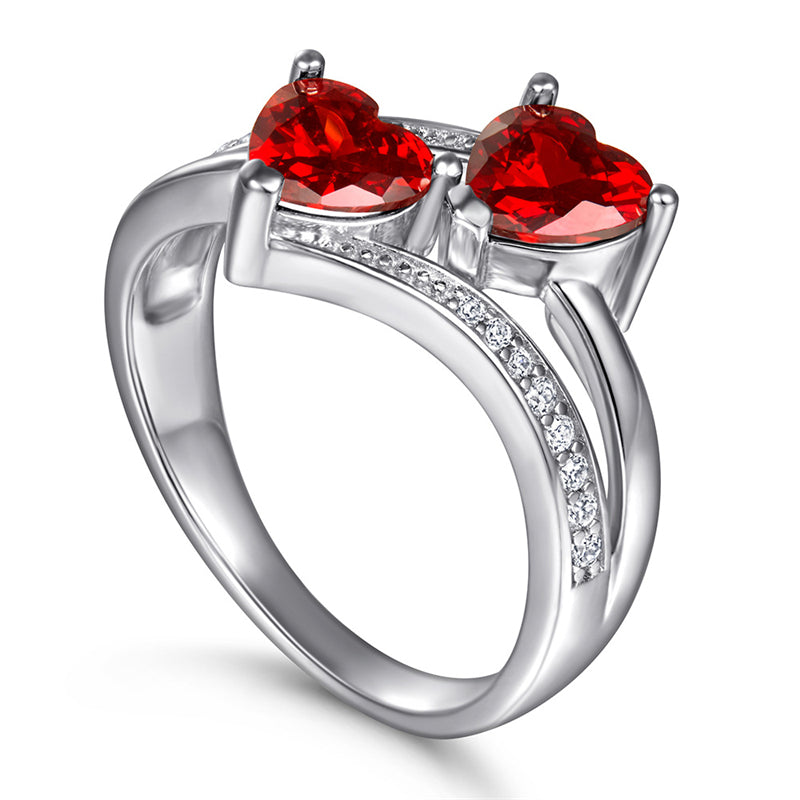 S925 Sterling Silver Double Heart Ring - Colorful Gemstone Jewelry for Women