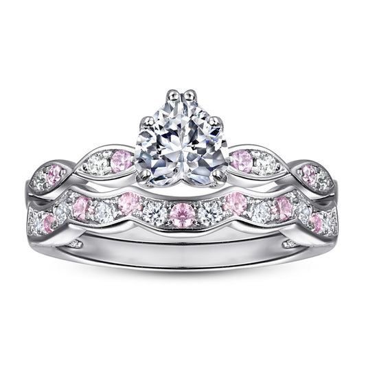 Heart-Shaped Zircon Ring Set - 925 Sterling Silver Romantic Stackable Jewelry for Women