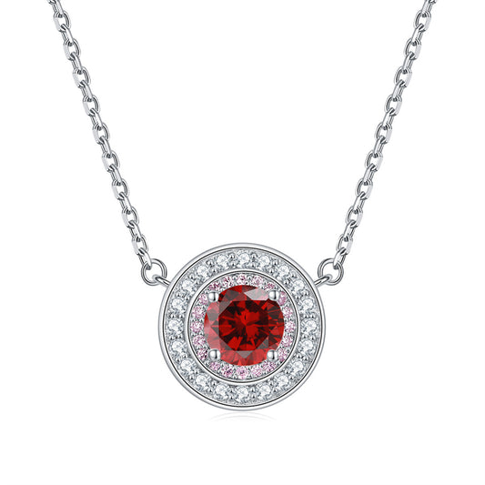 925 Sterling Silver Round Birthstone Pendant Necklace - Colorful Zircon Jewelry
