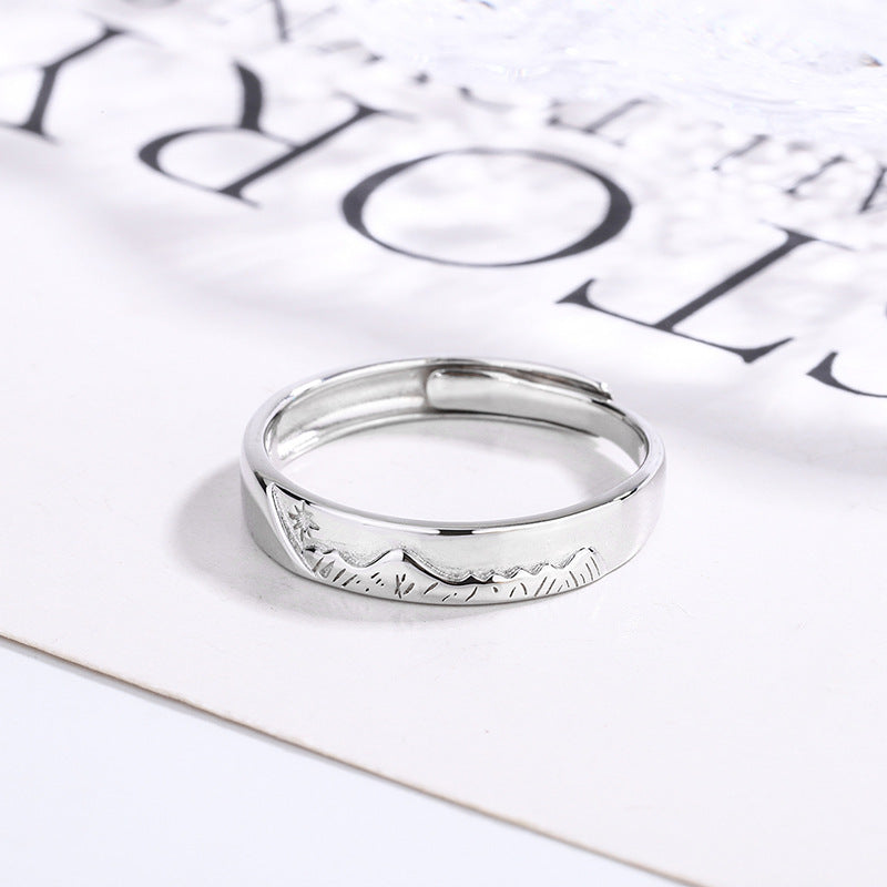 "Ocean & Mountain" Promise Rings - 925 Sterling Silver Chinese-Style Couple Set