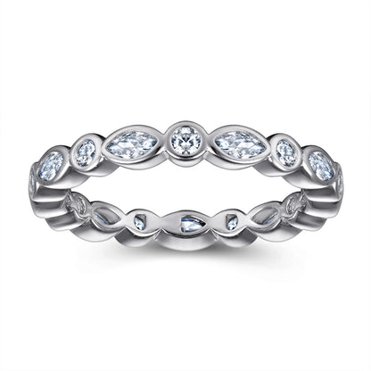 S925 Sterling Silver Marquise & Round Eternity Ring – Full Pave Stackable Band