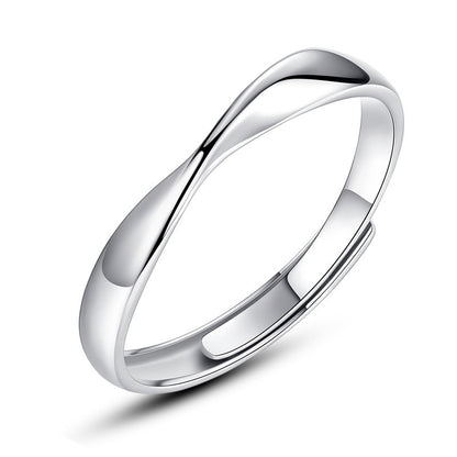 Wave Design Couple Rings - 925 Sterling Silver Engravable Matching Set with Zircon Accents