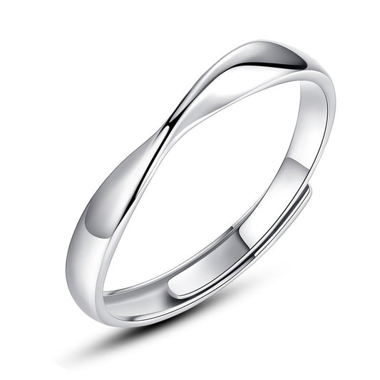 Wave Design Couple Rings - 925 Sterling Silver Engravable Matching Set with Zircon Accents