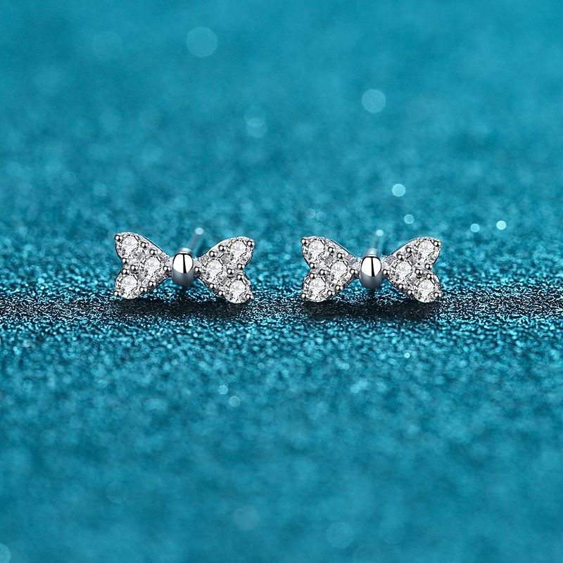 925 Sterling Silver Heart Bow Stud Earrings - 0.30ct Moissanite & 6mm Freshwater Pearls