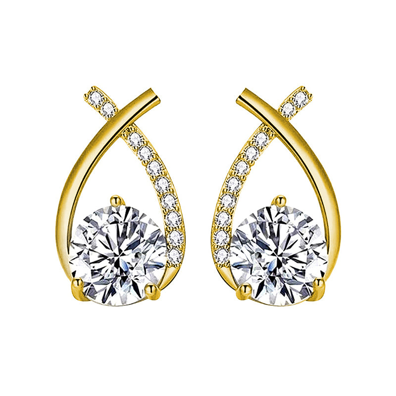 925 Sterling Silver Mermaid Tail Geometric Stud Earrings with 0.5ct or 1ct White/Yellow Gold Moissanite Rhodium Plated Luxury Jewelry for Women