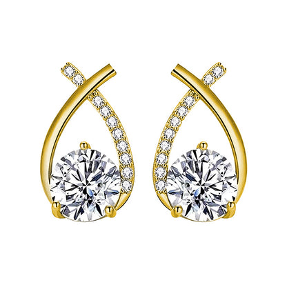 925 Sterling Silver Mermaid Tail Geometric Stud Earrings with 0.5ct or 1ct White/Yellow Gold Moissanite Rhodium Plated Luxury Jewelry for Women