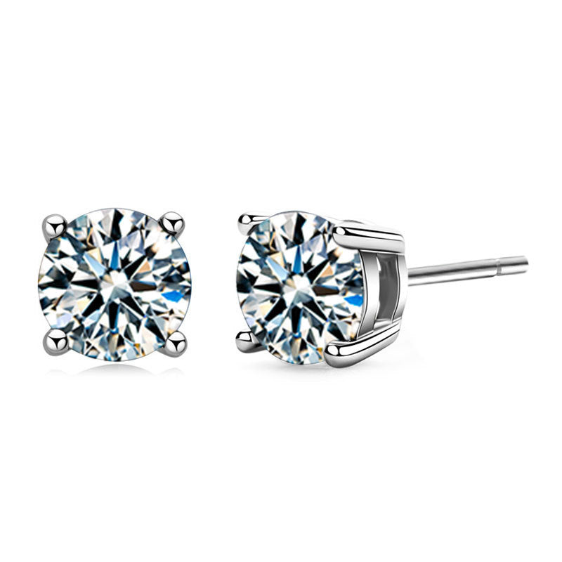 925 Sterling Silver Geometric Stud Earrings with 0.3ct/0.5ct/1ct/2ct White or Black Moissanite Hearts and Arrows Cut Micro-Paved Minimalist Design for Women