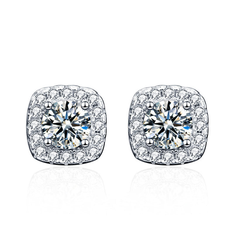 925 Sterling Silver Geometric Square Stud Earrings with 0.5ct/1ct/2ct Hearts & Arrows Moissanite Professional Elegant Jewelry for Women