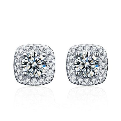 925 Sterling Silver Geometric Square Stud Earrings with 0.5ct/1ct/2ct Hearts & Arrows Moissanite Professional Elegant Jewelry for Women