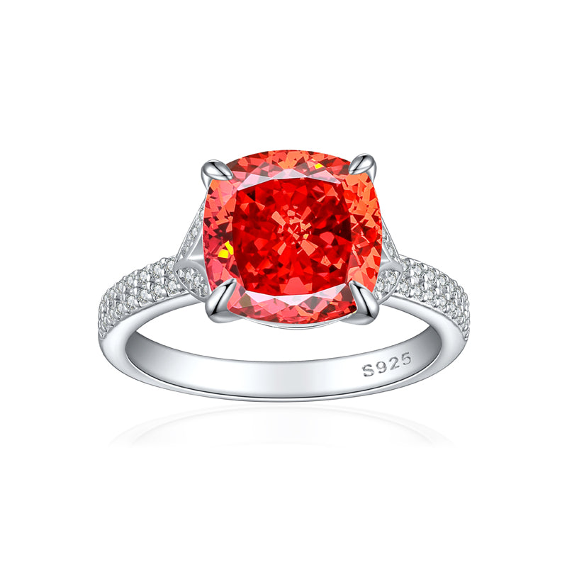 S925 Sterling Silver 5ct Flame-Cut Leaf Ring - Dazzling 10×10mm Colored Zirconia Statement Jewelry