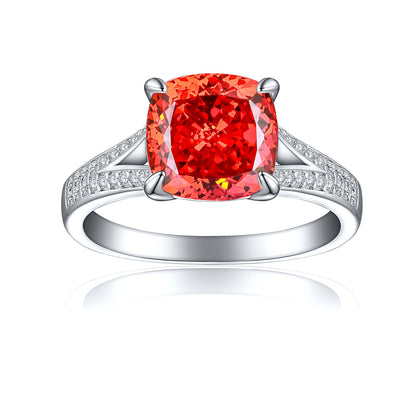 S925 Sterling Silver 3.5ct Ice-Cut Colored Gemstone Ring - 9×9mm Statement Jewelry