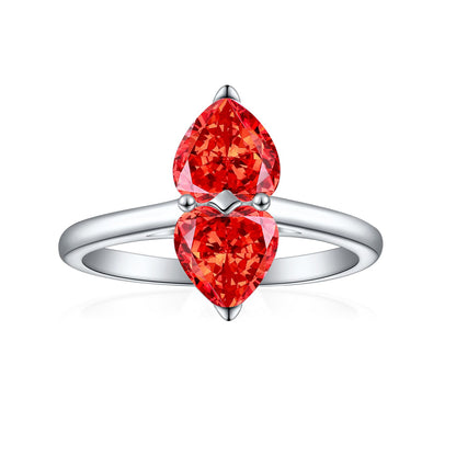 1ct Double Heart 925 Silver Ring - Elegant Flame & Ice-Cut Gemstone Band for Women