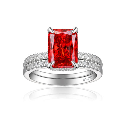 4ct Square Gemstone 925 Silver Stackable Ring Set - Luxe Flame & Ice-Cut European Style Band Collection