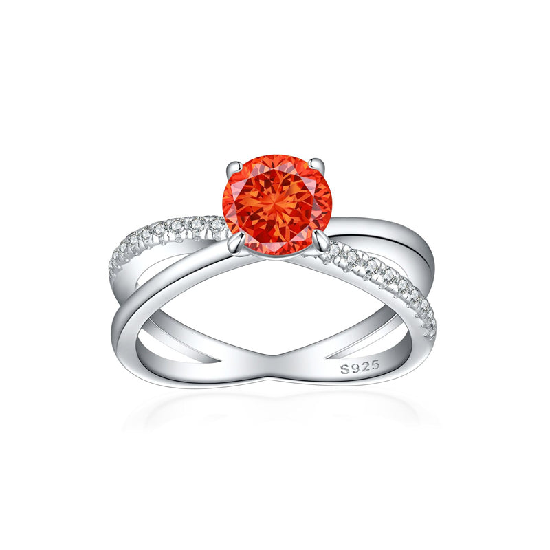 S925 Sterling Silver 1.2ct Flame-Cut Crossover Ring - 7×7mm Colored Gemstone Statement Jewelry