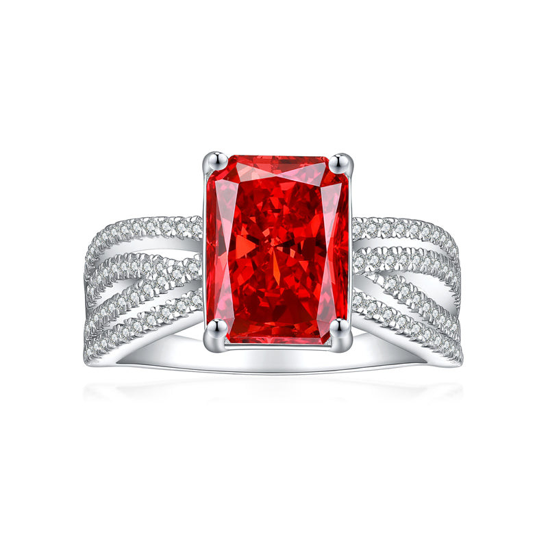 4ct Square-Cut Gemstone 925 Silver Ring - Luxe 8*11 Flame & Ice-Cut Statement Band for Women