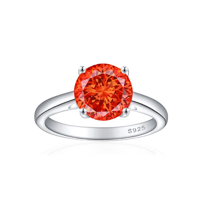 S925 Sterling Silver 2ct Round 100-Facet Flame Cut Ring - 8×8mm Floral Inspired Colored Gemstone Jewelry