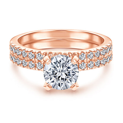 S925 Sterling Silver Engagement Ring Set - Elegant Two-in-One Pavé Zirconia Jewelry