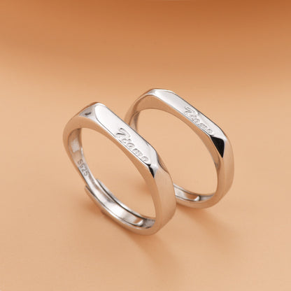 Minimalist Rhombus Couple Rings - 925 Sterling Silver Korean-Inspired Matching Set