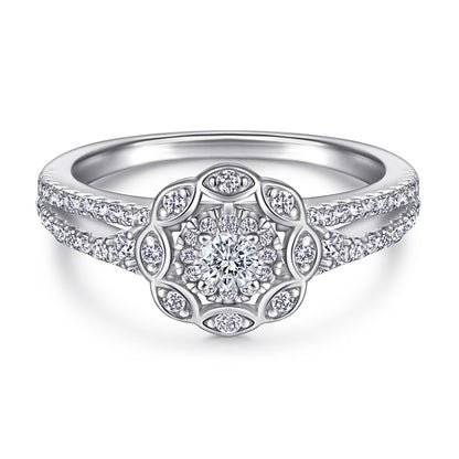 Floral 925 Silver Ring Set - Versatile Bridal Stack with Zirconia Accents