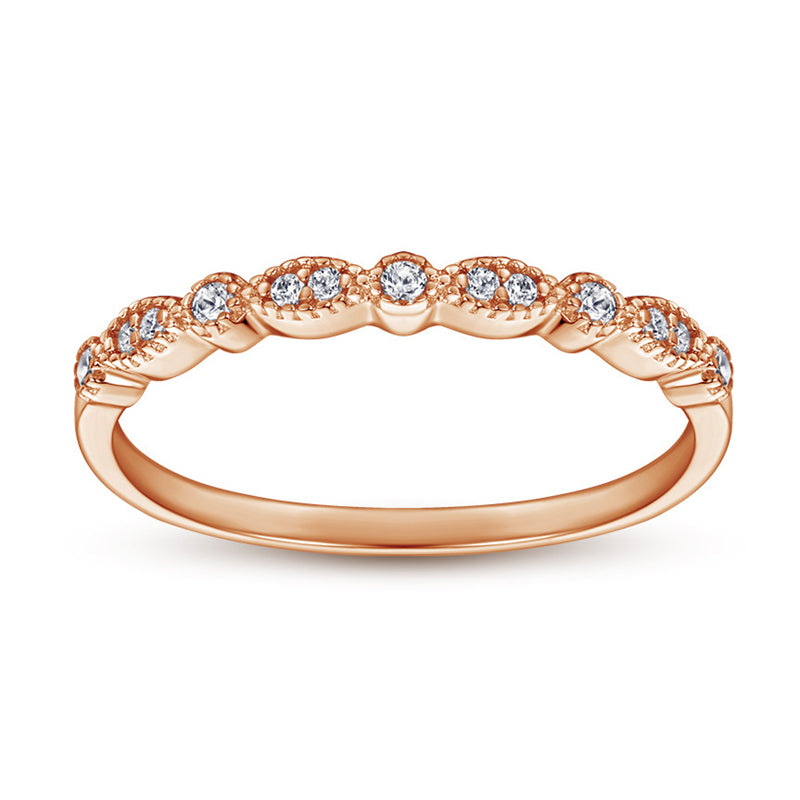 925 Sterling Silver Half Eternity Band - Dainty Zircon Stackable Ring in White/Rose/Yellow Gold