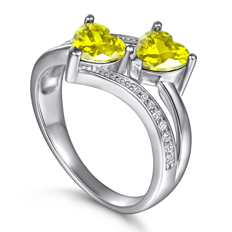 S925 Sterling Silver Double Heart Ring - Colorful Gemstone Jewelry for Women