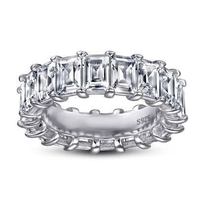 S925 Sterling Silver Wide Band Pavé Ring - 0.5ct Square-Cut Zirconia Statement Jewelry