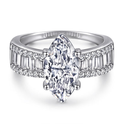 Marquise & Baguette 925 Silver Ring Set - Luxury Wedding Band Collection