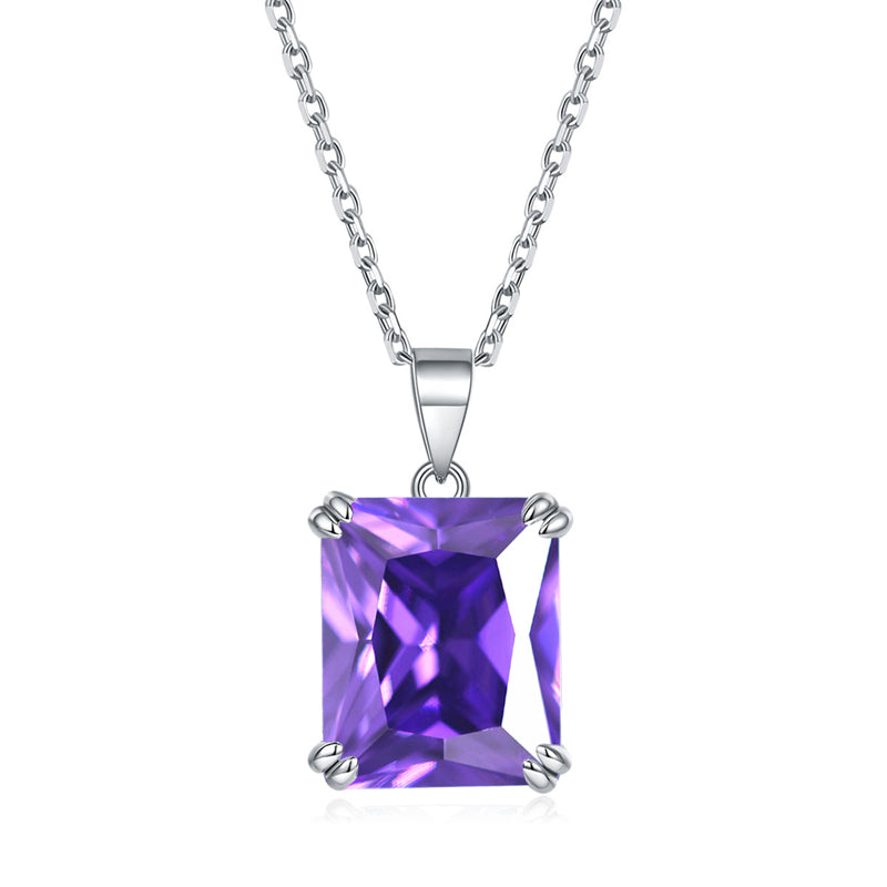 925 Sterling Silver Rectangular Zircon Pendant Necklace - Minimalist Birthstone Collarbone Chain