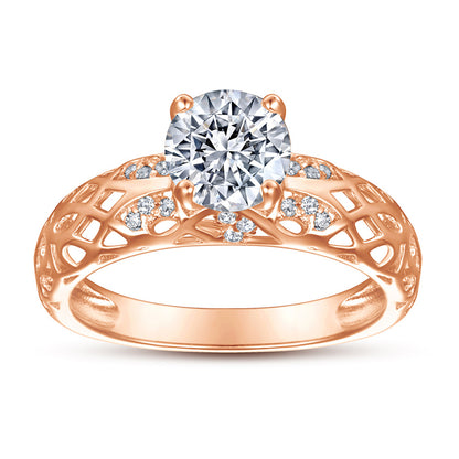 Vintage Floral Openwork Zircon Ring - 925 Sterling Silver Rose Gold Plated Statement Jewelry