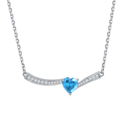 925 Sterling Silver Aquamarine Heart Pendant Necklace - Ocean-Inspired Jewelry